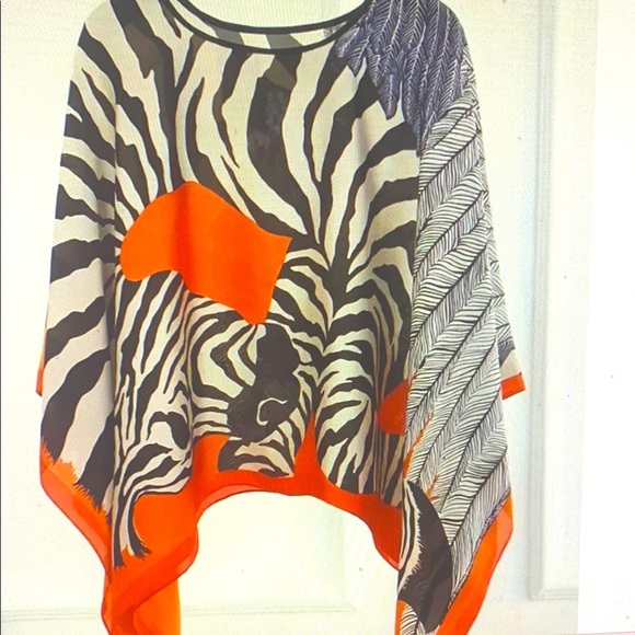 Multicolored Dolman Sleeve Rounded Neckline Asymmetrical Top - Picture 1 of 4